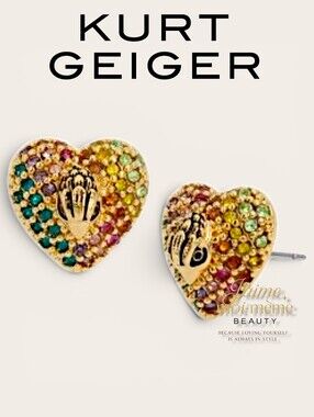 Kurt Geiger Rainbow Pave Crystal Heart Stud Earrings